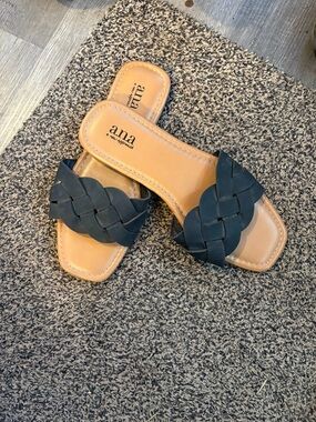 a.n.a Black Braided Slide Sandals with Tan Footbed